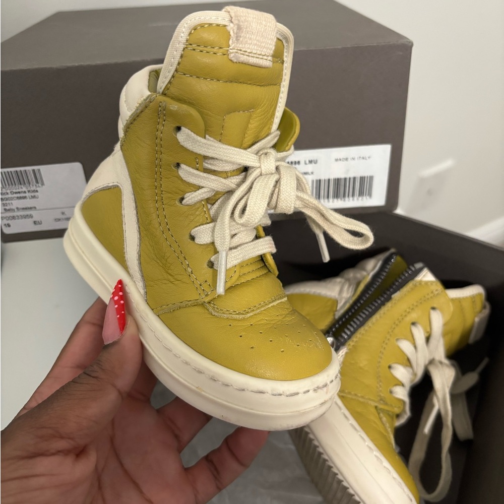Rick Owens Yellow and Cream Kids High-Top Sneakers